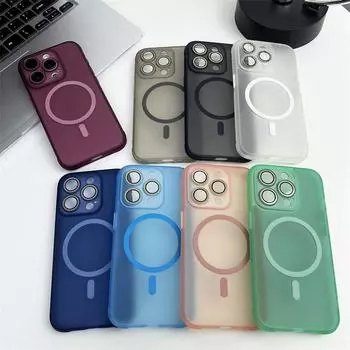 Матовый полупрозрачный чехол MagSafe для iPhone 16 15 pro max 14 Pro 13 11 12 Модная беспроводная зарядка противоударная задняя крышка iPhone 16 Pro Max белый
