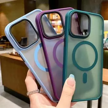 Матовый полупрозрачный магнитный чехол Magsafe для iPhone 15 14 13 12 11 Pro Plus Max с беспроводной зарядкой, твердый бронированный бампер, матовый чехол iPhone 15 Pro Max чёрный