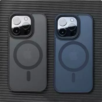 Матовый полупрозрачный чехол для iPhone 16 15 14 13 12 11 Pro Max Plus Магнитный чехол для беспроводной зарядки Magsafe iPhone 15 Pro Max чёрный