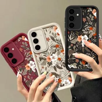 Матовый противоударный чехол для телефона цвета конфет для Samsung S25 S24 S23 Ultra Plus S22 S21 S20 Fe A55 A54 A53 A35 A34 A25 A15 цветочный узор TPU мягкий чехол Samsung S24 чёрный