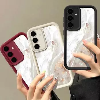 Матовый противоударный чехол для телефона цвета конфет для Samsung S25 S24 S23 Ultra Plus S22 S21 Fe A55 A54 A53 A52 A35 A34 A25 A15 5g Marble Pattern Tpu Soft Cover Samsung S24 чёрный