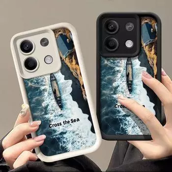 Матовый противоударный чехол для телефона с рисунком морской волны для Xiaomi 13T Pro Poco F6 X6 Redmi Note 13 Pro 12 11 10 Мягкий силиконовый защитный чехол-бампер из ТПУ для линз Redmi Note 13 5G чёрный