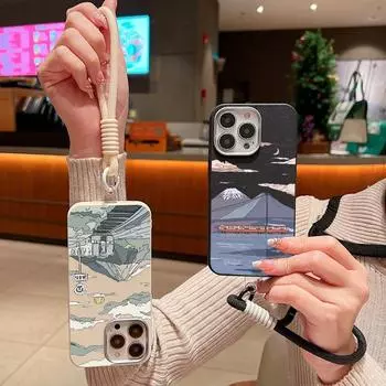 Матовый противоударный чехол для телефона с рисунком в виде мультяшных гор для iPhone 16 Pro Max 15 14 Pro 13 12 11, мягкий ремешок для защиты объектива, тонкий бампер из ТПУ iPhone 16 коричневый
