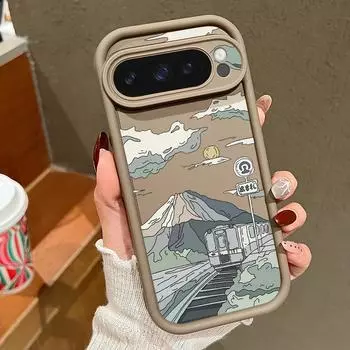 Матовый противоударный чехол для телефона с рисунком мультяшных гор для Google Pixel 9 Pro XL 8 Pro 8A, защита объектива, мягкий бампер из ТПУ Google Pixel 9 Pro XL чёрный