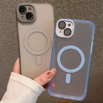 Матовый прозрачный чехол для телефона Iphone 15 Pro Max 14 Pro 13 12, противоударная тонкая защитная пленка для линз, магнитная крышка iPhone 15 чёрный