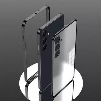 Матовый прозрачный чехол для телефона из алюминиевого сплава для Samsung S24 FE S23 FE A55 A54 A35 A25 A12 5G, роскошный тонкий противоударный прозрачный чехол-бампер Samsung S24 FE чёрный