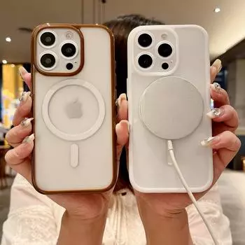 Матовый прозрачный чехол Magsafe Magnetic для iPhone 16 15 Plus 14 Pro Max Shockproof Tpu Hybird Pc Lens Protection Slim Cover iPhone 16 серый