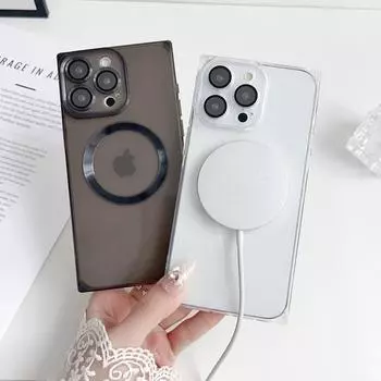 Матовый прозрачный квадратный чехол для телефона для iPhone 15 Pro Max 14 Plus 13 12 11 Pro, магнитное противоударное стекло для линз для Magsafe, тонкий прозрачный чехол