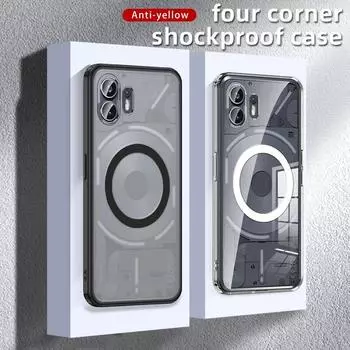 Матовый прозрачный магнитный чехол для беспроводной зарядки Magsafe For Nothing Phone 2A 2 1 Военная акриловая противоударная задняя крышка Shell for Nothing Phone 2 Nothing Phone 1 чёрный