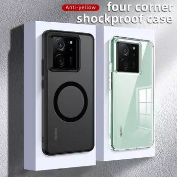 Матовый прозрачный магнитный чехол Magsafe с беспроводной зарядкой для Xiaomi 14 13T Mi 13T Pro, противоударная акриловая задняя крышка в стиле милитари 13TPro For Xiaomi 13T чёрный