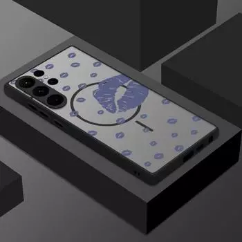 Матовый прозрачный магнитный чехол с рисунком губ для Samsung S25 Ultra S24 FE S23 Plus S22 S21 с беспроводной зарядкой, противоударный защитный чехол для телефона Samsung S25 синий белл
