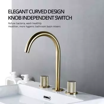 Матовый розово-золотой смеситель для раковины с 3 ручками с насечкой, смеситель для мойки с горячей и холодной водой, смеситель для установки на бортик, широкий смеситель с 3 отверстиями