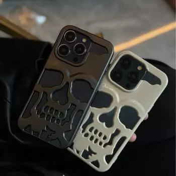 Матовый серый и белый гальванизированный защитный чехол с изображением черепа для iPhone 16 Pro Max iPhone 15 Pro