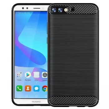 Матовый силиконовый чехол для Huawei Y7 Pro 2018 Противоударный чехол из углеродного волокна с мягкой задней крышкой для y7 prime 2018 Противоударный матовый чехол Y7 Pro 2018 чёрный