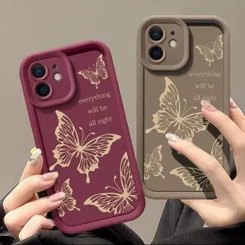 Матовый силиконовый чехол для телефона с цветным рисунком бабочек для iPhone 16 15 Pro Max 14 13 Pro 12 11 XR, противоударный, защита объектива, мягкий чехол из ТПУ iPhone 15 чёрный