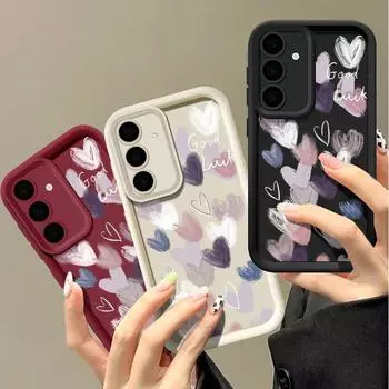 Матовый силиконовый чехол с цветным рисунком сердец любви для Samsung S24 FE S23 S22 Ultra A16 A55 A35 A54 A34 A15, мягкий противоударный защитный чехол из ТПУ для телефона Samsung S24 FE чёрный