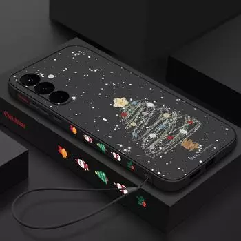 Матовый тонкий чехол Dream Merry Christmas Tree Pattern для Samsung Galaxy S24 Ultra S23 FE S22 A55 A54 A34 A35 A52, мягкий противоударный чехол из ТПУ со шнурком Samsung S24 Ultra бежевый