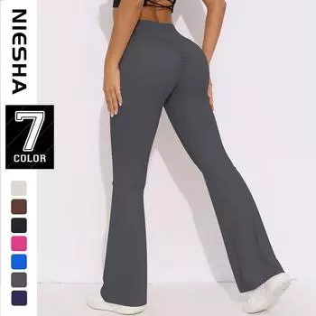 Матовый Высокая талия Эластичный Подтяжка бедер Повседневный Карман Широкие Штаны Девятки Бег Фитнес Йога Леггинсы S