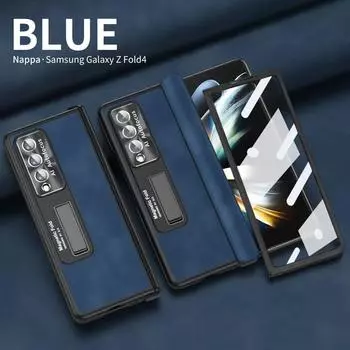Матовый высококачественный кожаный складной чехол для телефона Samsung Galaxy Z Fold 5 4 3 2 чехол шарнирный чехол с мелкими отверстиями защитный чехол For SM Z Fold5 чёрный