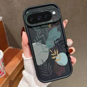 Матовый защитный чехол для линз с растительным цветочным принтом для Google Pixel 9 Pro XL 8 Pro 8A, мягкий противоударный чехол из силикона TPU Google Pixel 9 чёрный