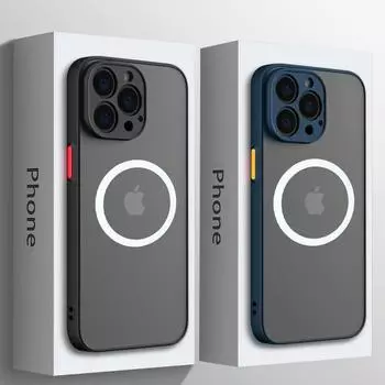 Матовый защитный чехол для Magsafe, магнитный чехол для беспроводной зарядки для Iphone 14 13 12 Pro Plus Max Mini, прозрачный жесткий чехол для ПК Defender Funda For iPhone 12