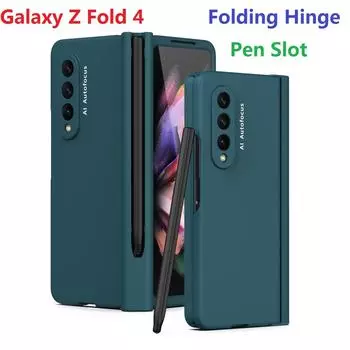 Матовый защитный чехол для Samsung Galaxy Z Fold 4, стеклянная пленка, защитная пленка для экрана, твердый чехол с отделением для ручки Case & Screen Protector чёрный
