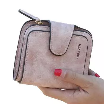 Матовый женский кошелек на молнии с застежкой-молнией, короткий клатч, однотонный модный маленький женский кошелек розовый