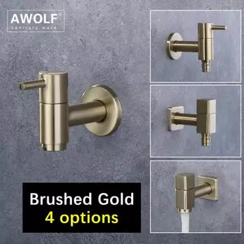 Матовый золотой 1/2 кран для стиральной машины, твердый латунный настенный кран для швабры, кран для бассейна, садовый уличный кран AF6147