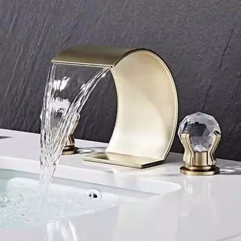 Матовый золотой хрустальный смеситель для ванной комнаты, латунный черный смеситель для раковины, смесители для раковины, 3 отверстия для горячей и холодной воды, водопадный кран