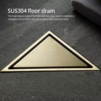 Матовый золотой сливной сифон с треугольной крышкой для очистки пола, нержавеющий дезодорирующий тип, аксессуары из нержавеющей стали матовый черный