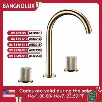 Матовый золотой смеситель для раковины, кран для горячей и холодной воды, рифленый дизайн, двухрычажный смеситель для мойки, настольный смеситель с поворотным изливом на 360°