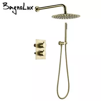 Матовый золотой термостатический смеситель-распределитель для ванной комнаты, душевая лейка Rianfall, роскошный комбинированный смеситель с настенным креплением