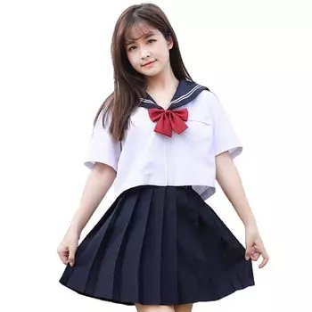 Матроска аутентичные темно-синие шорты JK High School Mini плиссированные школьные культурные золотые рыбки узел 2 белые школьные 3 предмета комплект [SYRHSYB] Униформа, Униформа, Воротник,