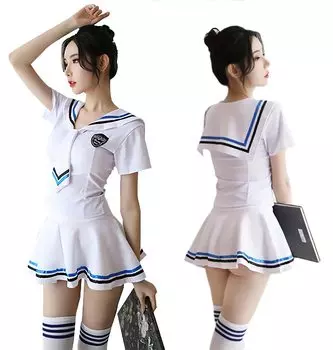 Матросская короткая мини-синяя школьная форма для девочек JK, сексуальная, рукав, милая, косплей, юбка, студентка, стиль, униформа, девушка, женщины, (белый)++ белый