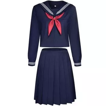 Матросская униформа, длинная юбка, 8 размеров, подлинная темно-синяя школьная форма JK, косплей для девочек старшей школы, большой размер [Cosplayaholic] (Длинные рукава-длинная юбка,