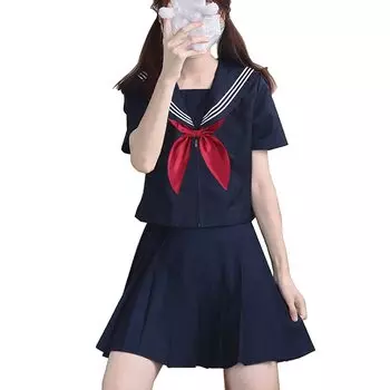 Матросская униформа для косплея старшеклассницы, комплект из 3 предметов, школьная форма, юбка, нарядное платье, юбка JK, чулки, белый, темно-синий, школьный праздничный костюм