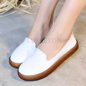 Matsuke Толстая подошва Мягкая подошва Женские туфли с круглым носком Удобные и дышащие Простые и повседневные женские туфли 35 белый