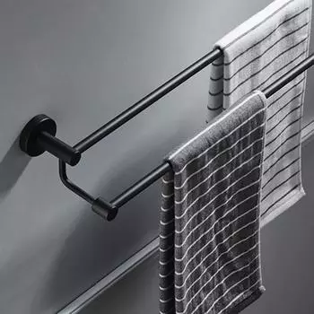 Matte Black Aluminium Bathroom Double Towel Shelf Rack Holder Bath Towel Hanger Bar Round DesignTowel Rail Bathroom Accessories