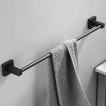 Matte Black Aluminium Bathroom Single Towel Shelf Rack Holder Bath Towel Hanger Bar Square DesignTowel Rail Bathroom Accessories
