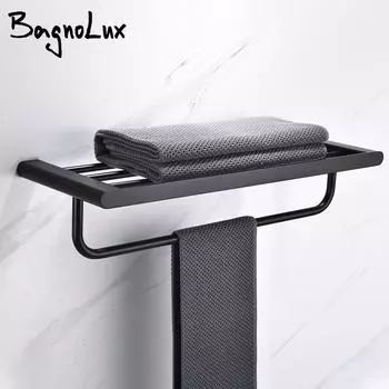 Matte Black Stainless Steel Modern Towel Bathrobe Clothes Holder Rack Double layer Kitchen Bathroom WC Accessories чёрный