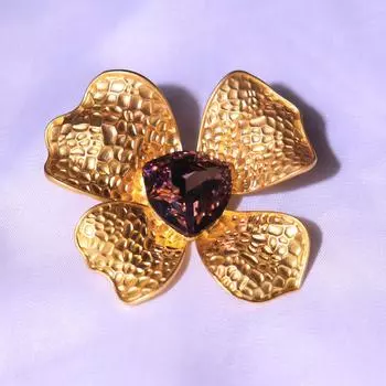 Matte Gold Delicate Anti-Light Corsage Dress Buckle Crystal Glass Women S Accessories Shirt Bag Clothing Decorative Brooch фиолетовый