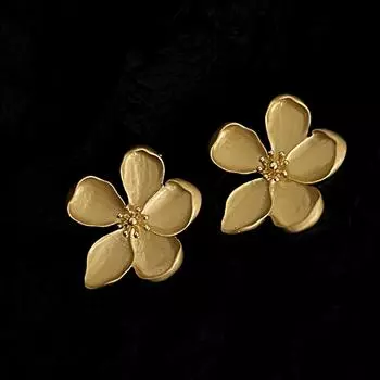 Matte Petal Earrings Elegant 3d Flower Shape Women s Earrings in Retro Matt Finish Golden Plate Solid Color Floral Stud for Prom золотистый