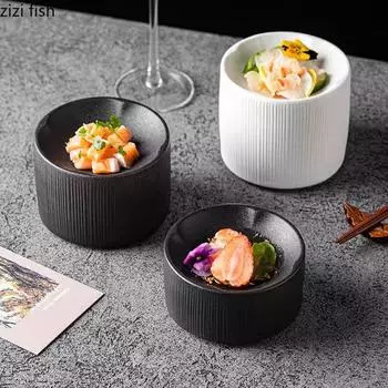 Matte Striped Cylindrical Plate Exquisite Sushi Dish Dessert Snack Plate Appetizer Plate Ceramic Artistic Conception Tableware