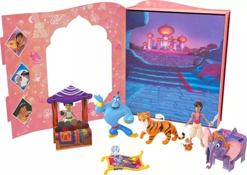 Mattel Disney Princess Toy Jasmine Classic Storybook Set с 6 персонажами и куклами Джинни, вдохновленными фильмом Алладин Жасмин, Алладин, Disney s
