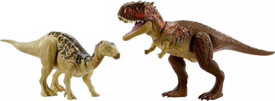 Mattel Jurassic World Dino Truckers Talking Action Figure Roaring Battle Pack Scorpiovenator Iguanodon Movie Dinosaur Figure Goods Roaring