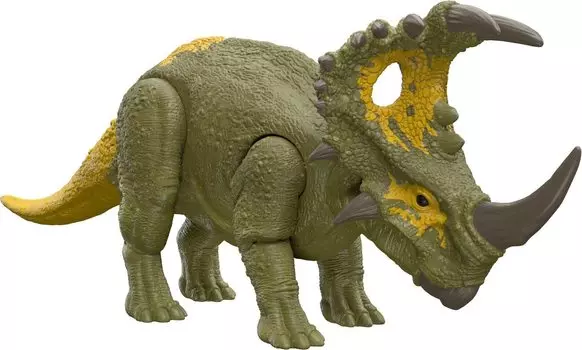 Mattel Jurassic World New Ruler Фигурка Sinoceratops возрастом 10 лет и HDX43 (МИР ЮРСКОГО ПЕРИОДА) Рев! [Общая длина приблизительно. 32,4 см] [4 вверх] зелёный