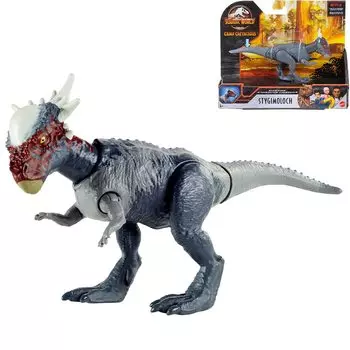 Mattel Jurassic World Real Mini Action Figure Stieggy возрастом 10 лет и GVG49 (МИР ЮРСКОГО ПЕРИОДА) [Общая длина 20 см] [4 вверх] серый