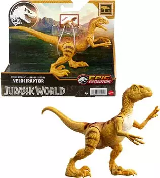 Mattel Jurassic World Strike Attack Velociraptor Dinosaur Toy с подвижной фигуркой Single Strike, подарок с физическим цифровым игровым действием, суставами,
