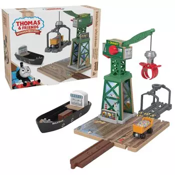 MATTEL Паровозик Томас из серии деревянных рельс Крэнки и Порт Брендам Годы и HBJ83 (Томас) [Поезд] [Игровой набор] [3 шт.] Булстроуда