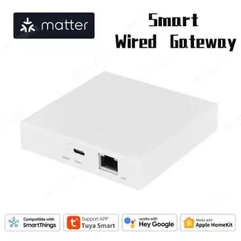 Matter Thread Hub Smart Home Bridge Проводной шлюз Matter ZigBee Голосовое управление Работает с Siri Alexa Google Для Homekit Tuya белый